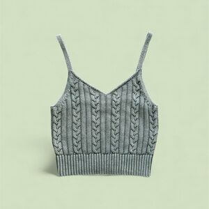 American Eagle Outfitters Cable Knit Cropped Tank Top | Olive Green | Size S